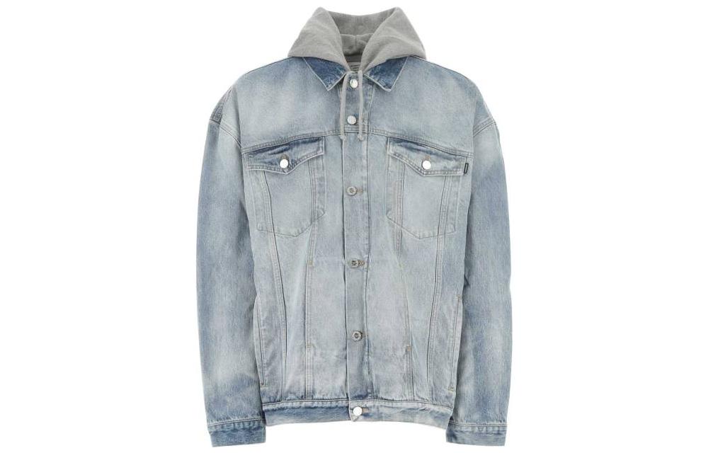 Vetements FW22 Distressed Denim Patchwork Buttoned Hoodie Jacket Men Light Blue UA53JA800LLIGHTBLUE