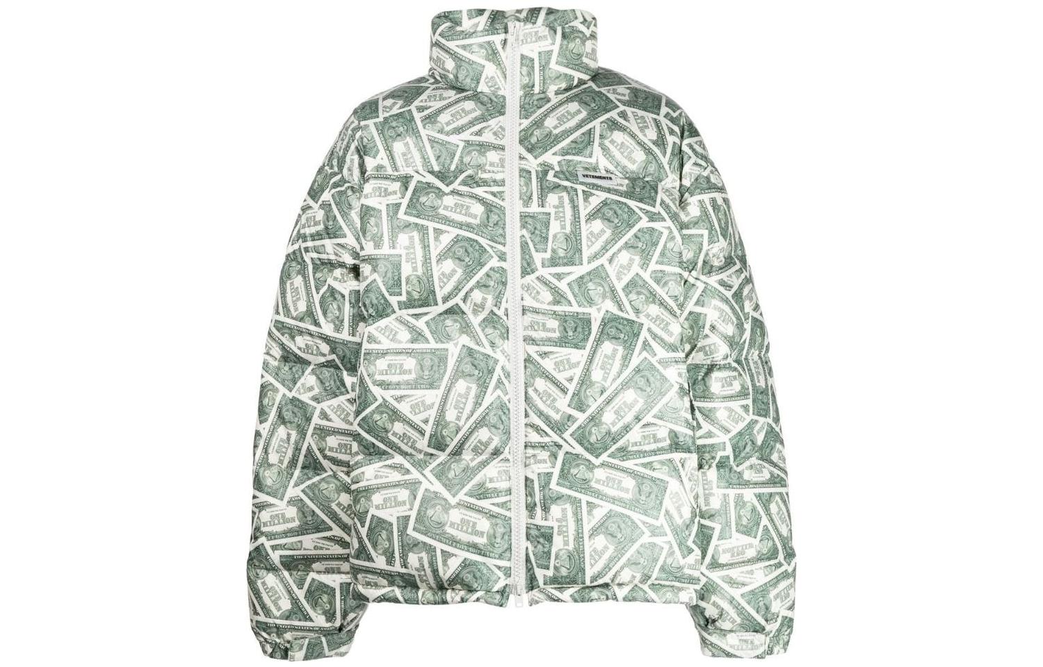 Vetements FW22 Green Graphic Printed Zip-Up Puffer Jacket for Men. UA53JA600M