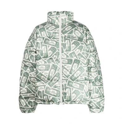 Vetements FW22 Green Graphic Printed Zip-Up Puffer Jacket for Men. UA53JA600M