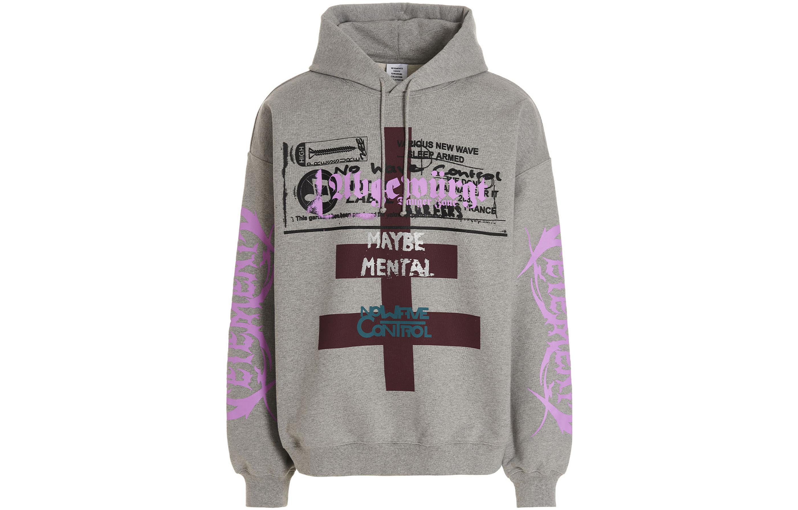 Vetements FW22 Letter Print Drawstring Hoodie Unisex Gray UA53HD480G