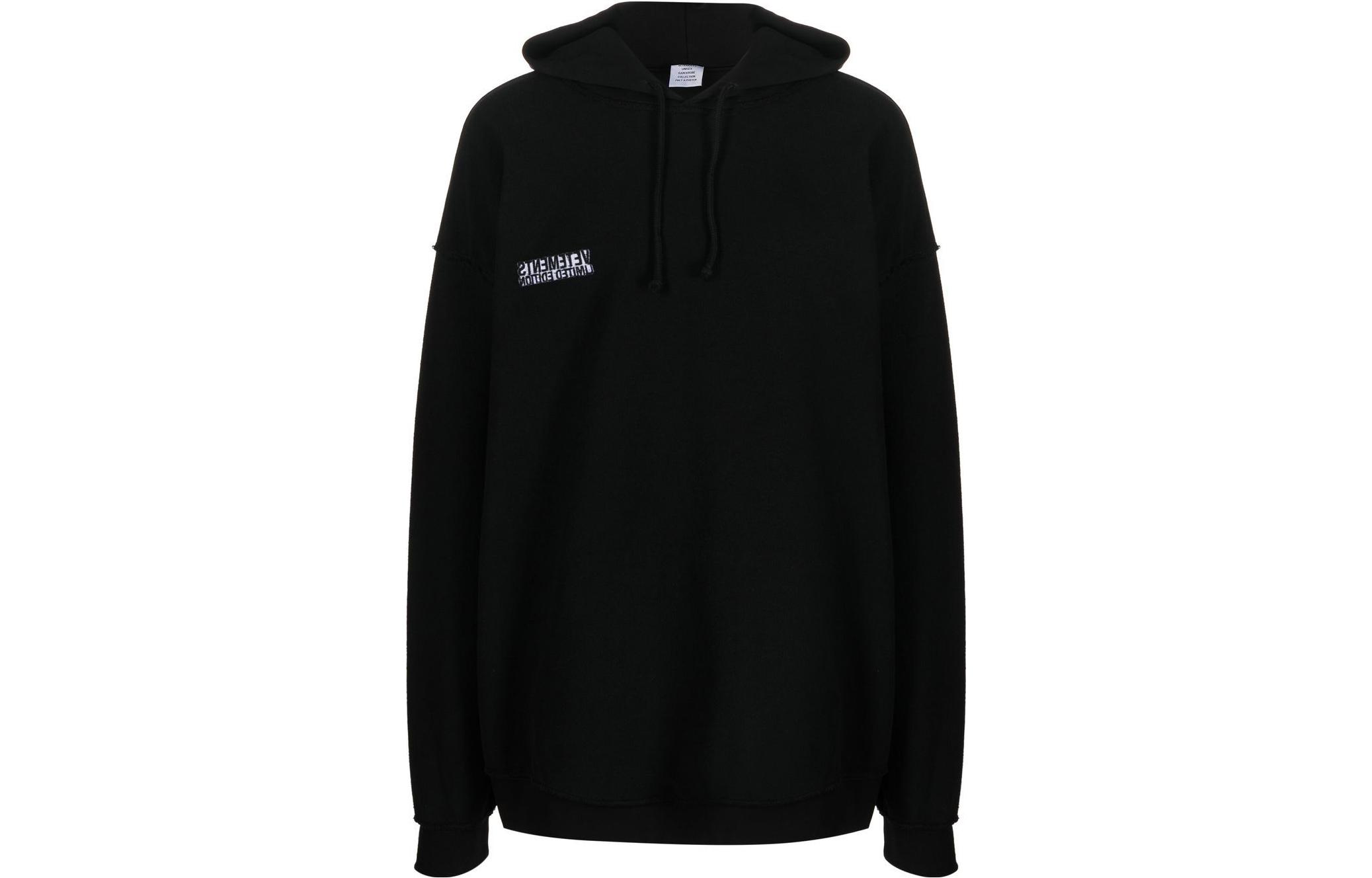 Vetements FW22 Logo Print Hoodie Black Unisex Long-Sleeve Drawstring UA53HD280BBLACK