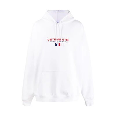Vetements FW22 Logo Print Hoodie White Long Sleeve Pullover UE52TR450W