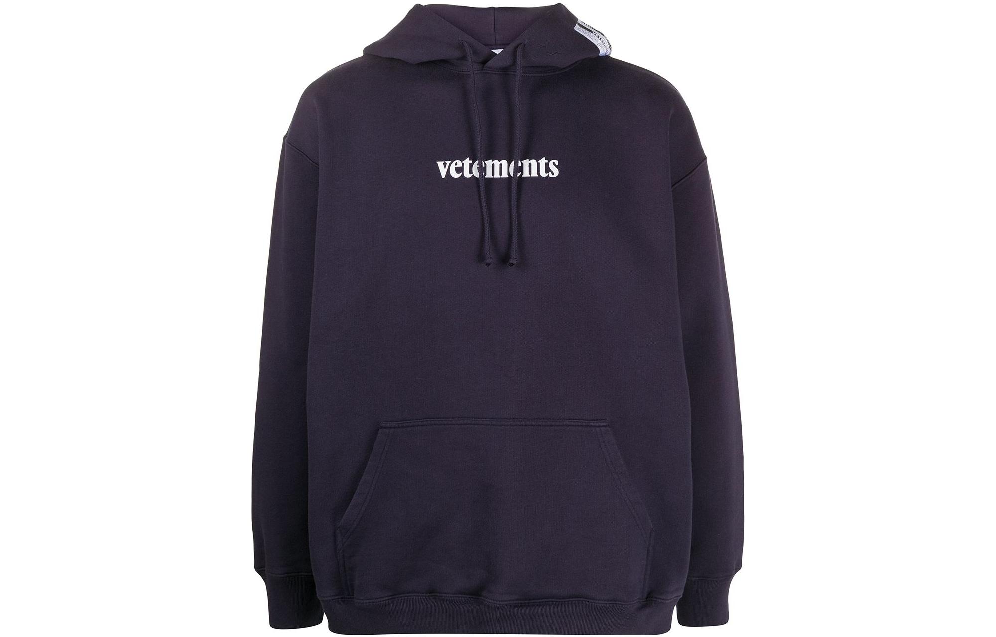 Vetements FW22 Logo Printed Hoodie Unisex Blue SS20TR3111620NAVY