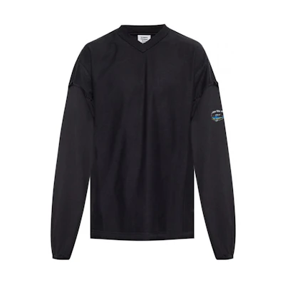 Vetements FW22 V-Neck Pullover Sweatshirt Black Patch Back Design MAH19TR203-BLACK