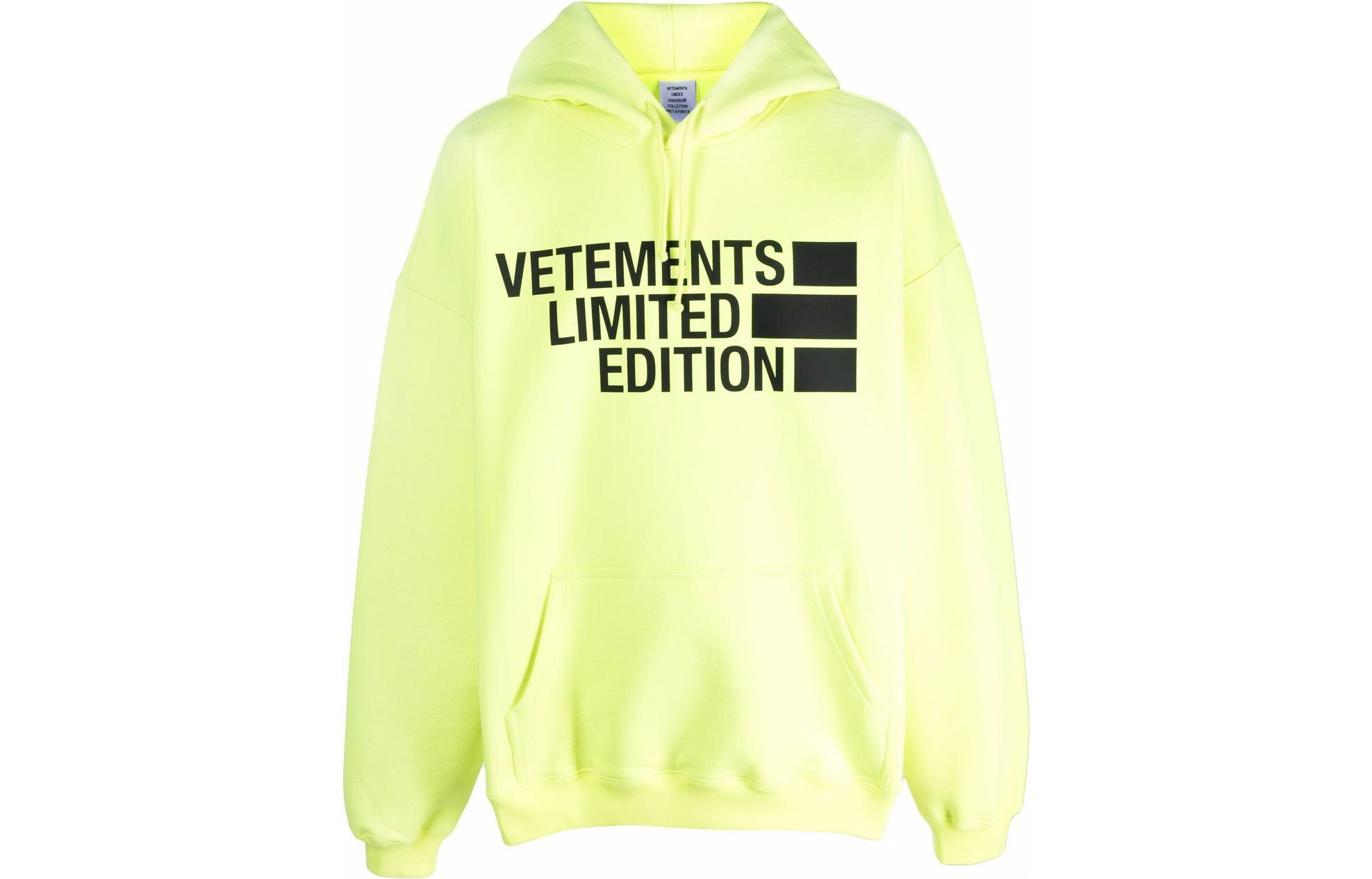 Vetements FW22 Yellow Logo Print Cotton-Blend Hoodie Unisex UE52TR410Y1605