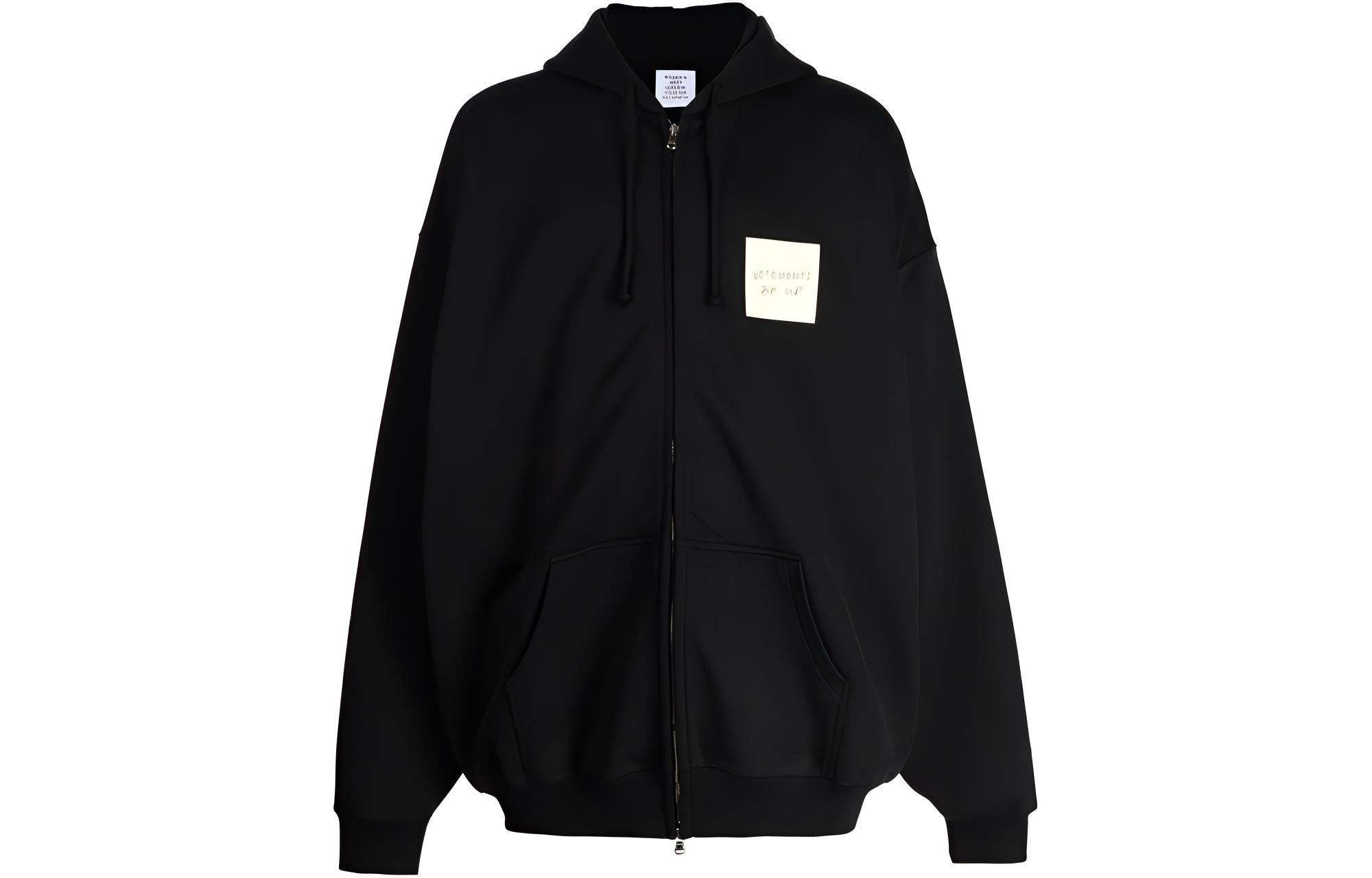 Vetements FW23 Black Zip Hoodie with Front Letter Print UE54HD440B