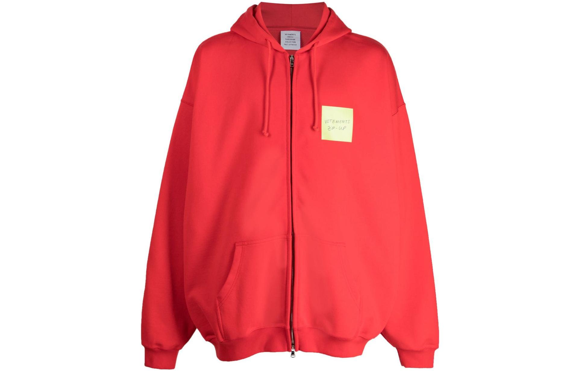Vetements FW23 Bright Red Letter Print Zip Hoodie UE54HD440R