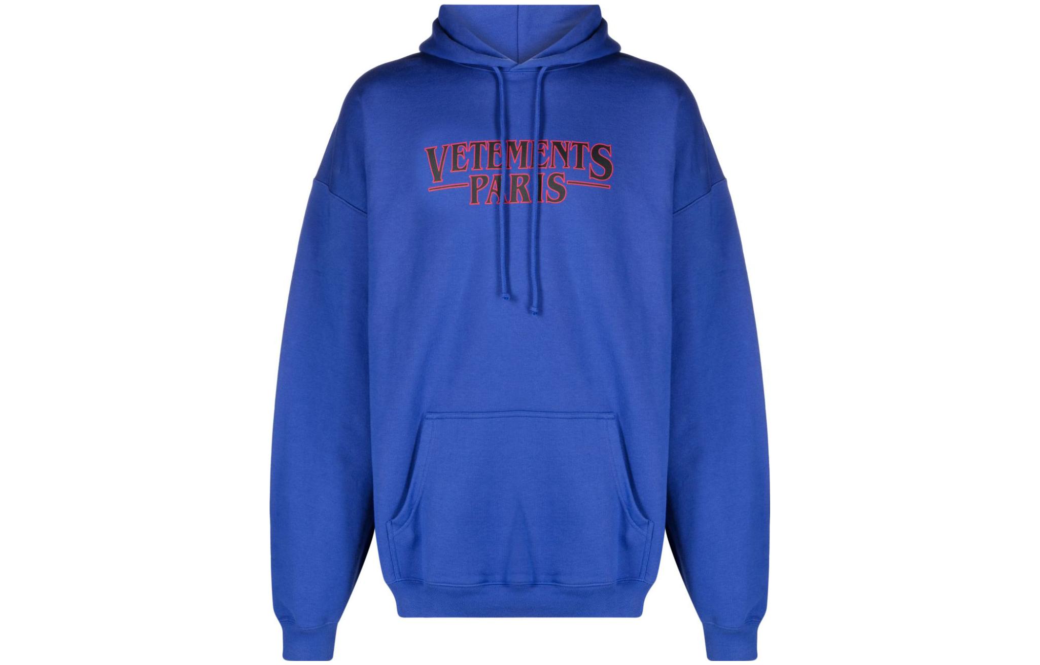 Vetements FW23 Colorblock Logo Print Hoodie Unisex Deep Blue UE54HD500N