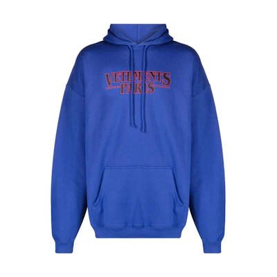 Vetements FW23 Colorblock Logo Print Hoodie Unisex Deep Blue UE54HD500N