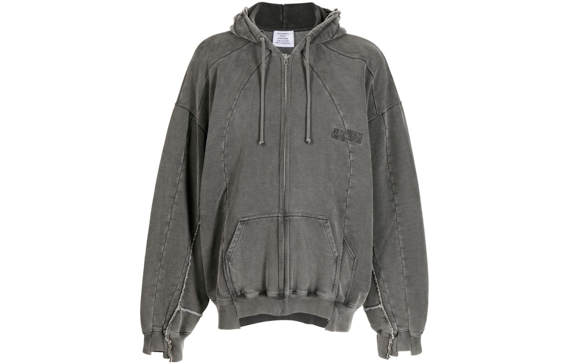 Vetements FW23 Embroidered Logo Patchwork Hoodie Jacket Dark Grey UE54HD660B