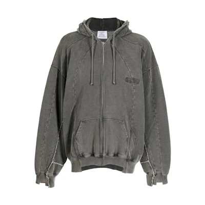 Vetements FW23 Embroidered Logo Patchwork Hoodie Jacket Dark Grey UE54HD660B