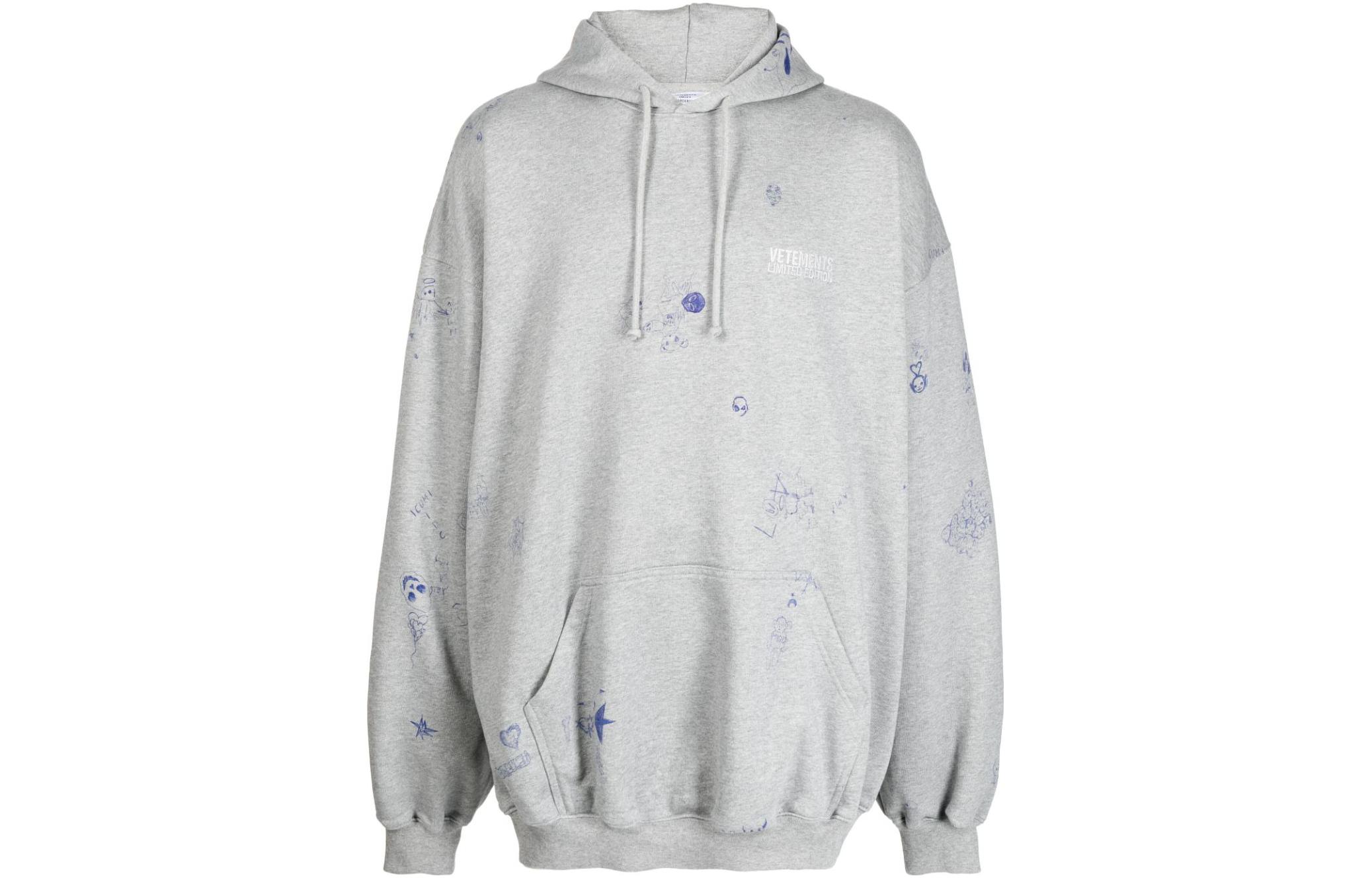 Vetements FW23 Oversized Graphic Print Hoodie Gray Menswear UE54HD480G