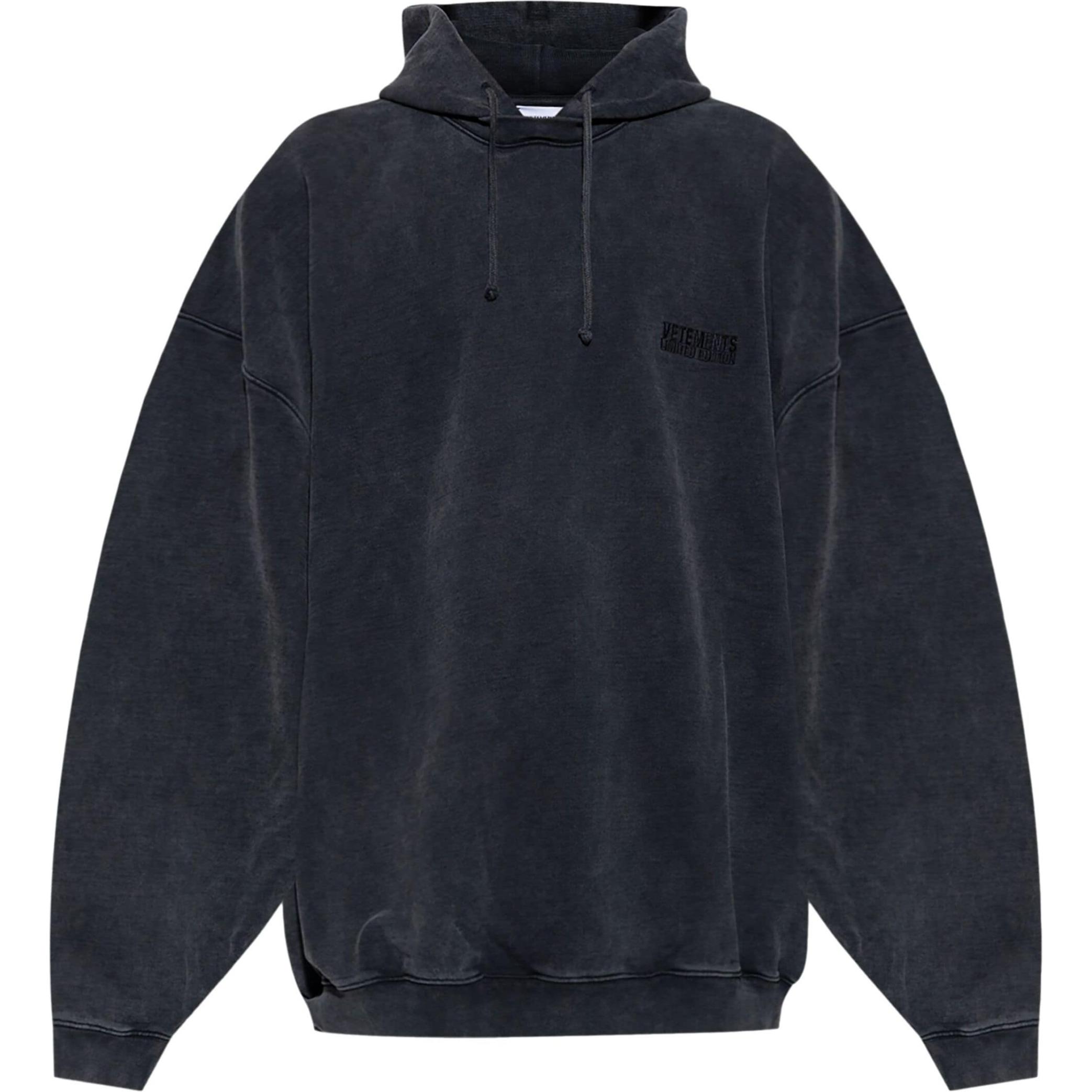 Vetements FW24 Black Embroidered Logo Oversized Hoodie for Men UA65HD530B-BLACK