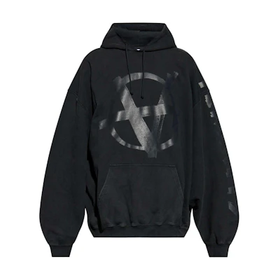 Vetements FW24 Black Printed Oversized Hoodie for Men UA65HD650G-BLACK