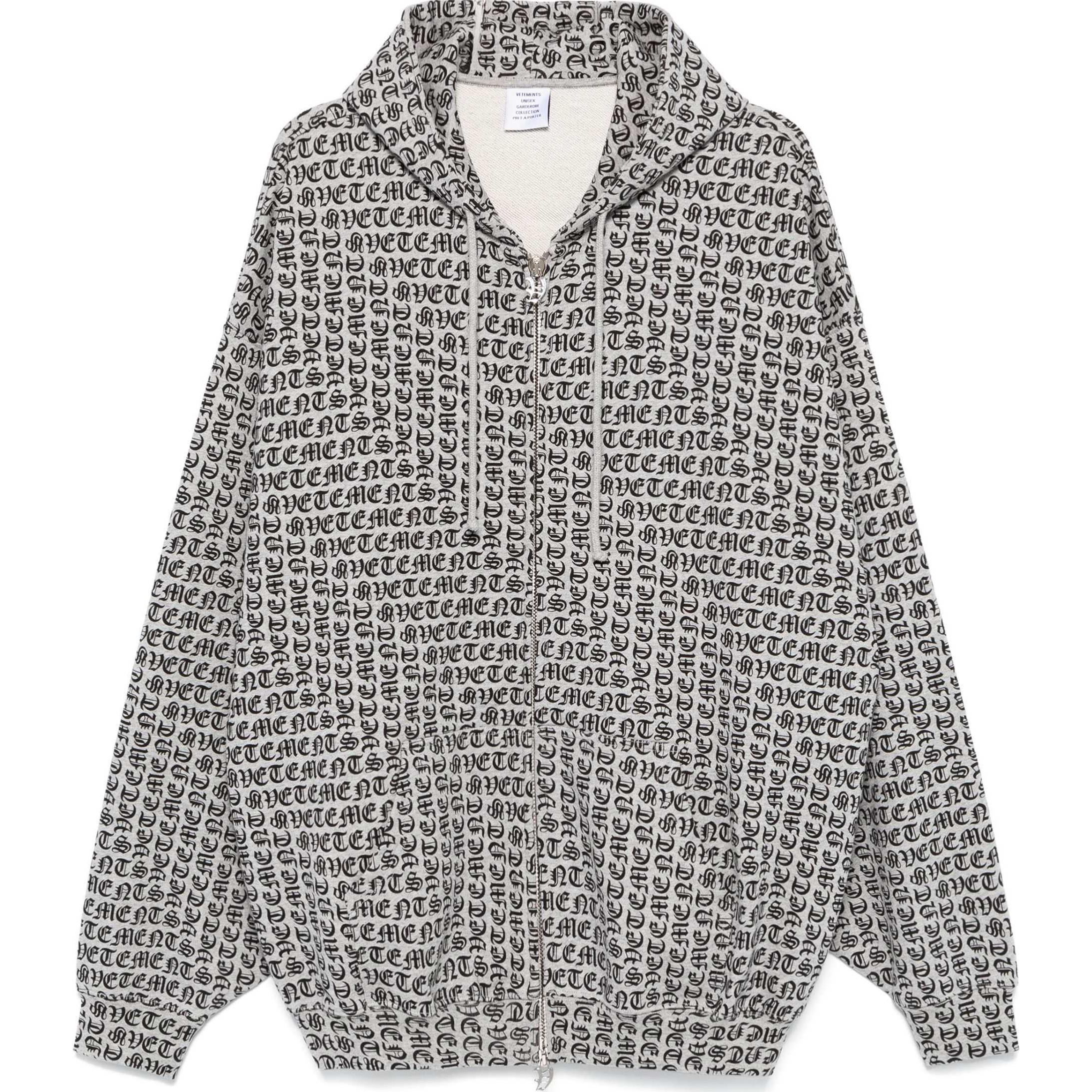 Vetements FW24 Heather Grey Printed Zip-Up Hoodie Long Sleeve Unisex UA65HD150G-GREY