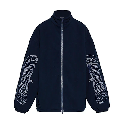 Vetements FW24 Navy Blue Knit Zip-Up Loose-Fit Jacket for Men UA65JA950N-NAVY