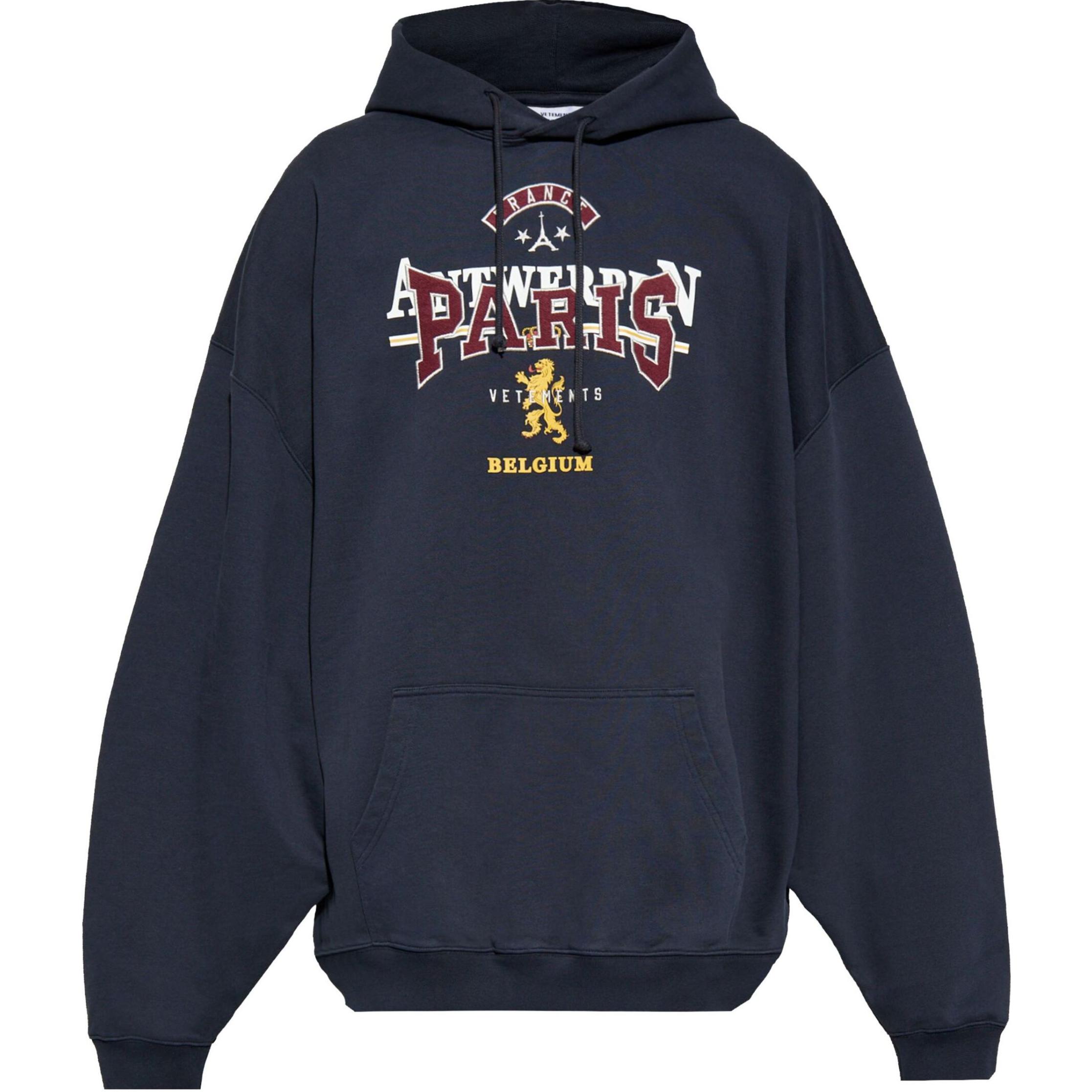 Vetements FW24 Navy Blue Printed Oversized Hoodie Men’s Long Sleeve Sweatshirt UA65HD600N-NAVY