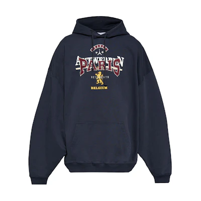 Vetements FW24 Navy Blue Printed Oversized Hoodie Men’s Long Sleeve Sweatshirt UA65HD600N-NAVY