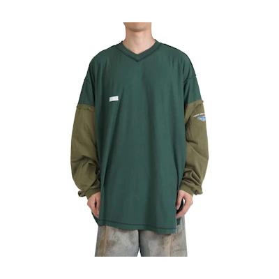 Vetements FW24 Unisex V-Neck Oversized Patchwork Green Sweatshirt. UA65LS320G-GREEN