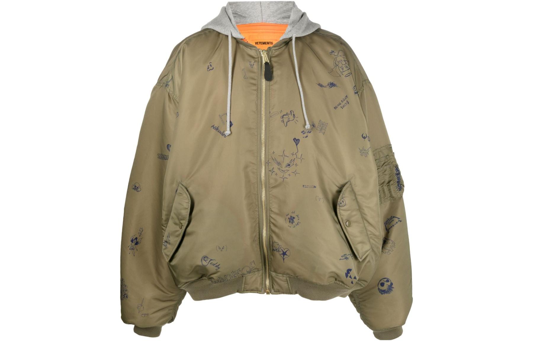 Vetements Graffiti Printed Bomber Jacket Khaki UE54JA240Z