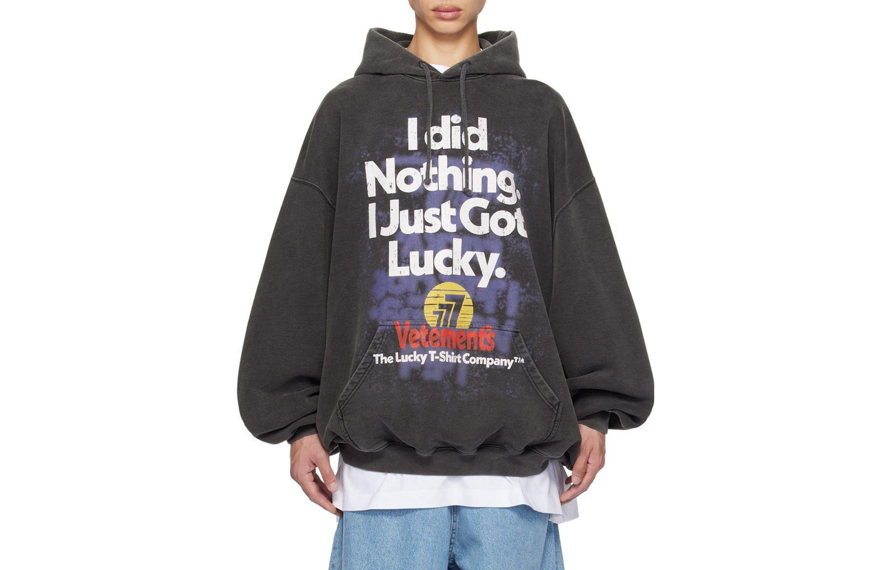 Vetements Gray Hoodie with Letter Print 232669M202030