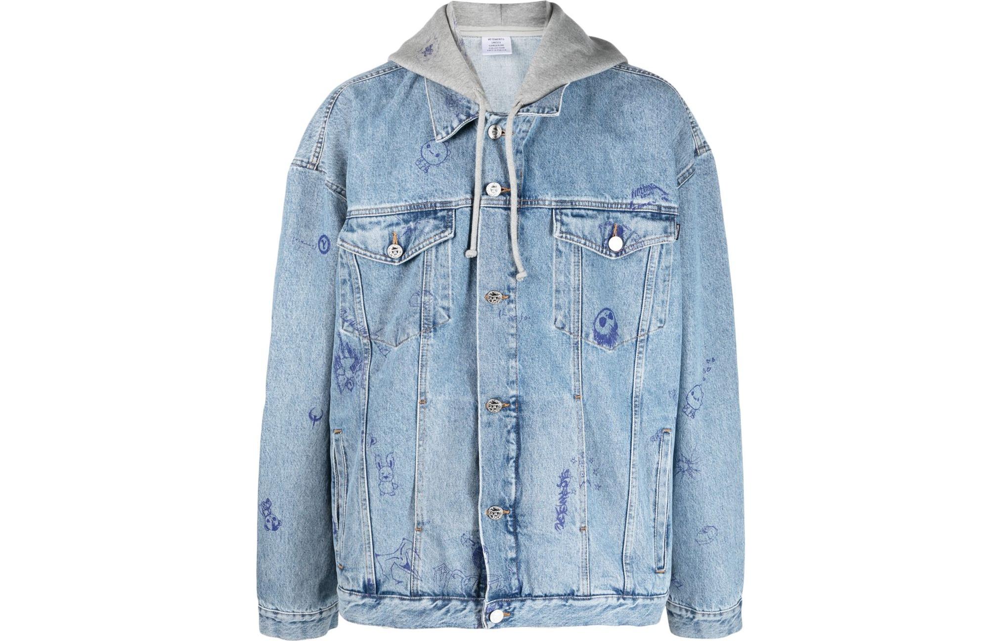 Vetements Illustrated Print Denim Jacket Light Blue UE54JA300N