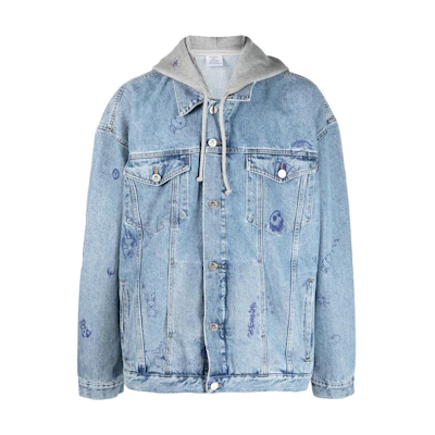 Vetements Illustrated Print Denim Jacket Light Blue UE54JA300N