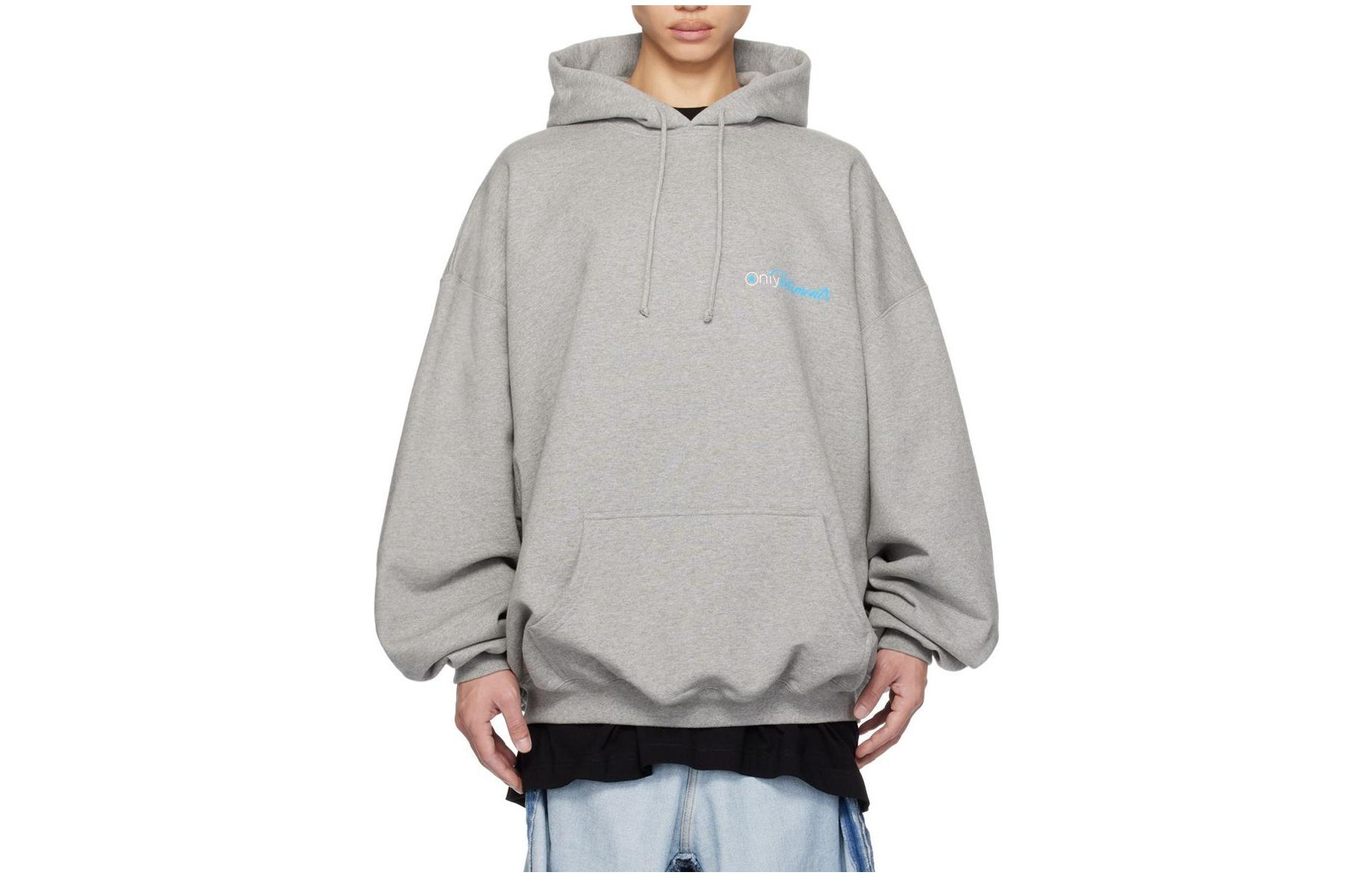 Vetements Letter Print Drawstring Hoodie Gray 232669M202016