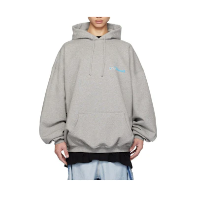 Vetements Letter Print Drawstring Hoodie Gray 232669M202016
