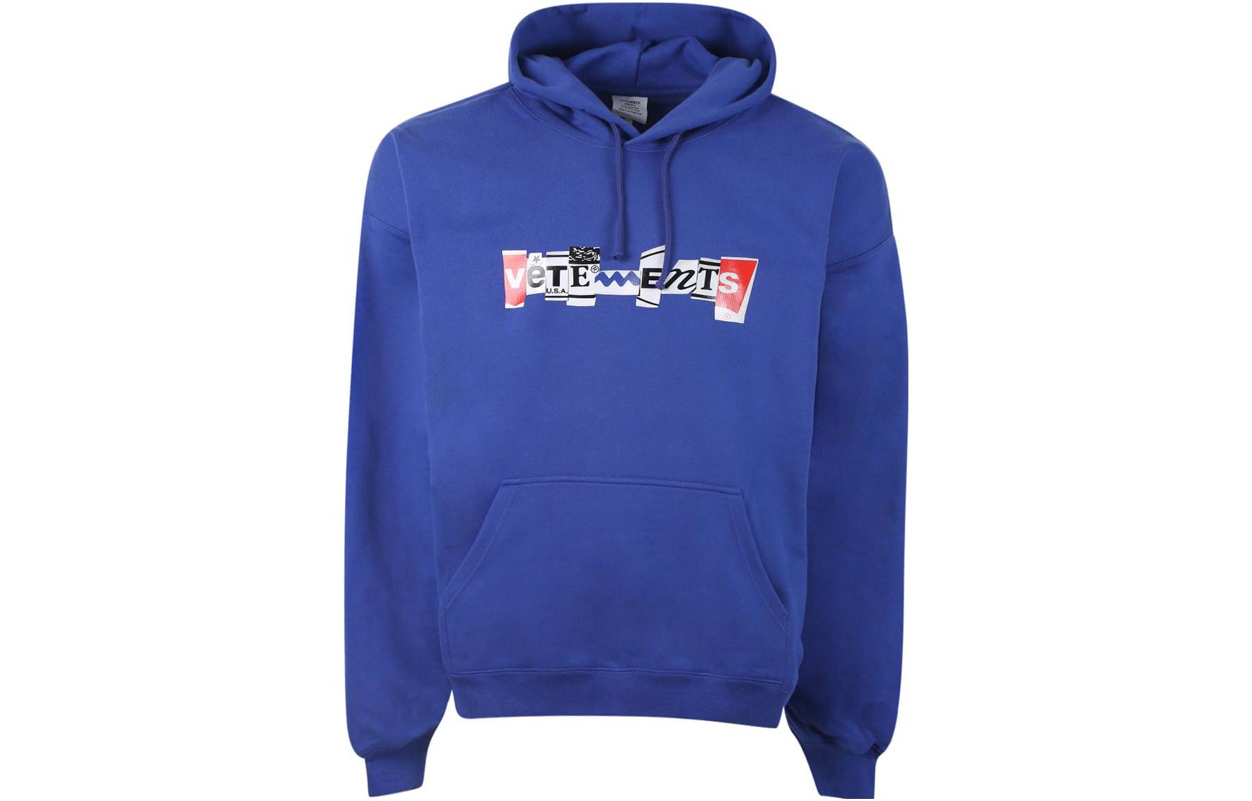 Vetements Letter Print Hoodie Unisex Blue UA53HD240N-ROYA