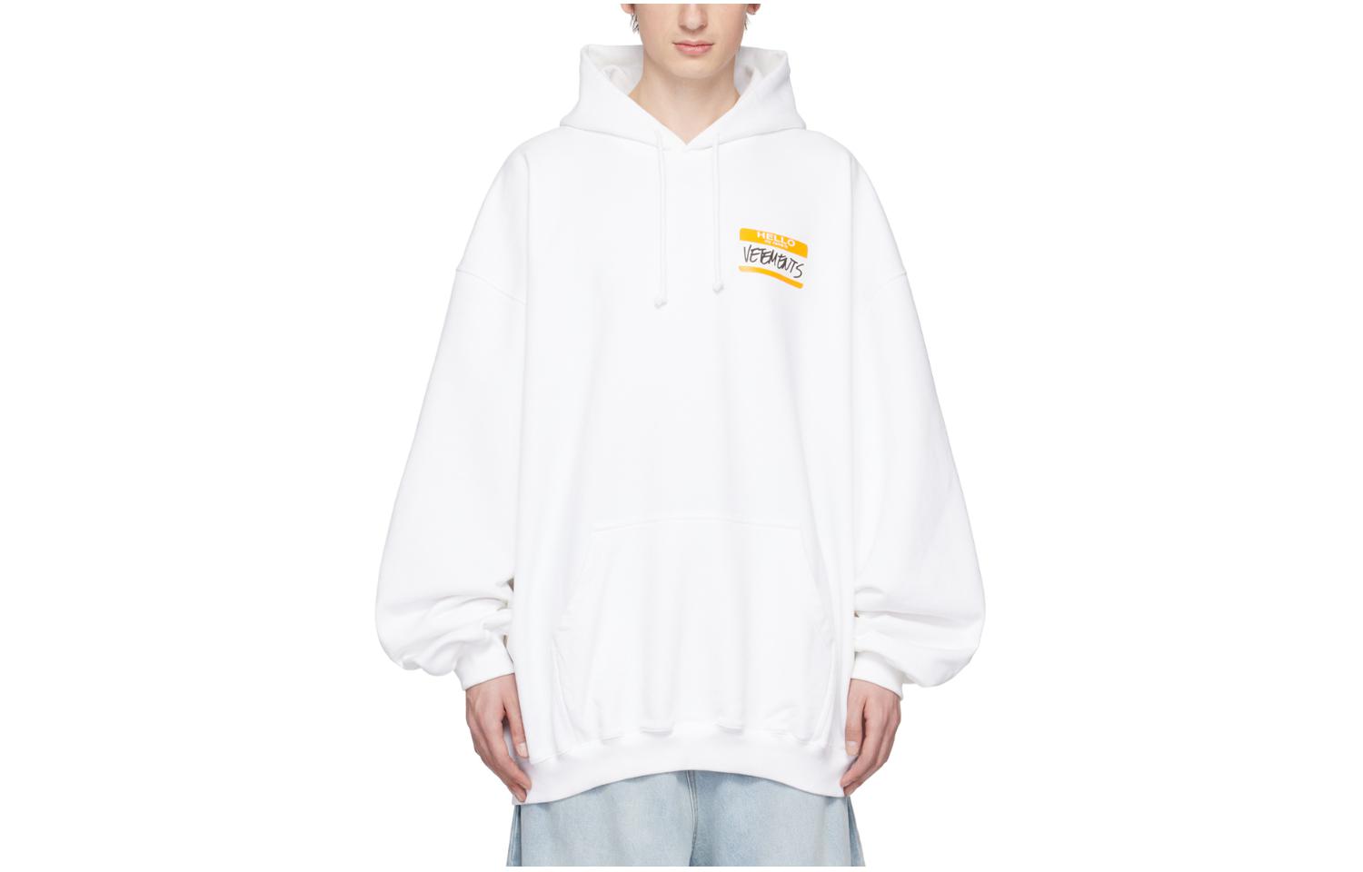 Vetements Letter Print Loose-Fit Drawstring Hoodie White UE54HD340W-WHITE