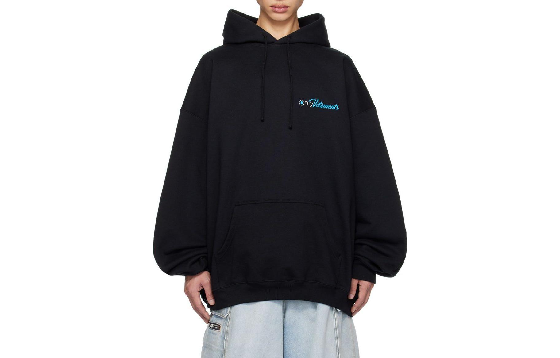 Vetements Letter Print Oversized Hoodie Men’s Black 232669M202015