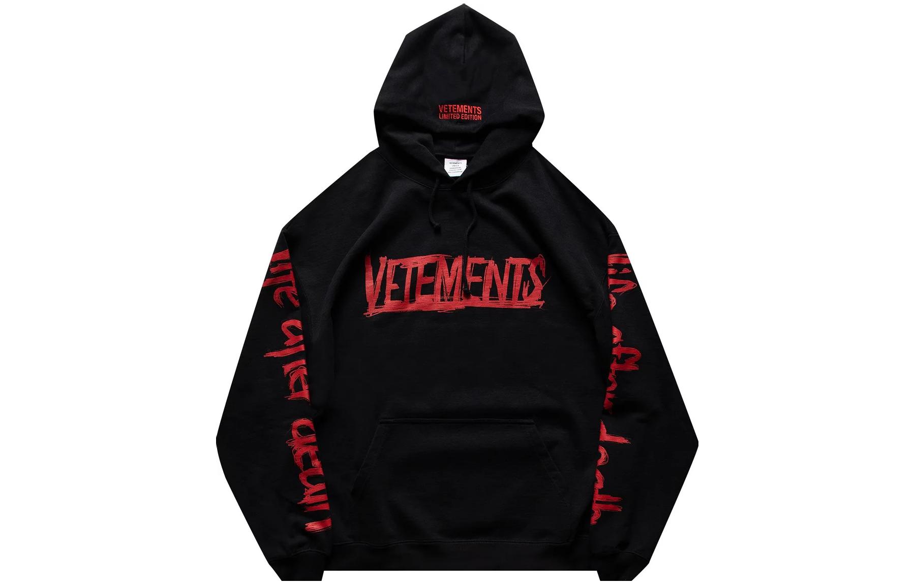 Vetements Letter Print Oversized Pullover Hoodie Black UA52TR910R-BLRD