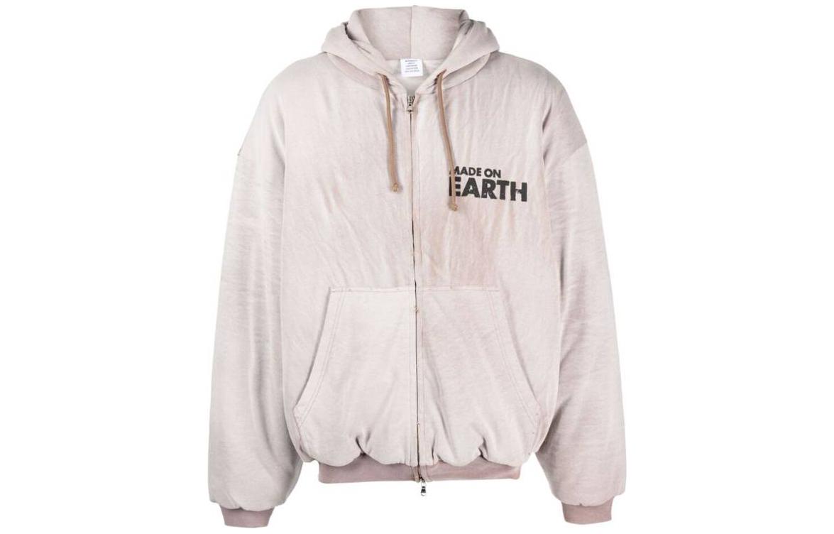 Vetements Letter Print Zip-Up Hoodie Jacket Beige Unisex UE63HD480X1304