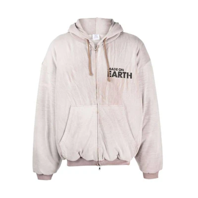 Vetements Letter Print Zip-Up Hoodie Jacket Beige Unisex UE63HD480X1304
