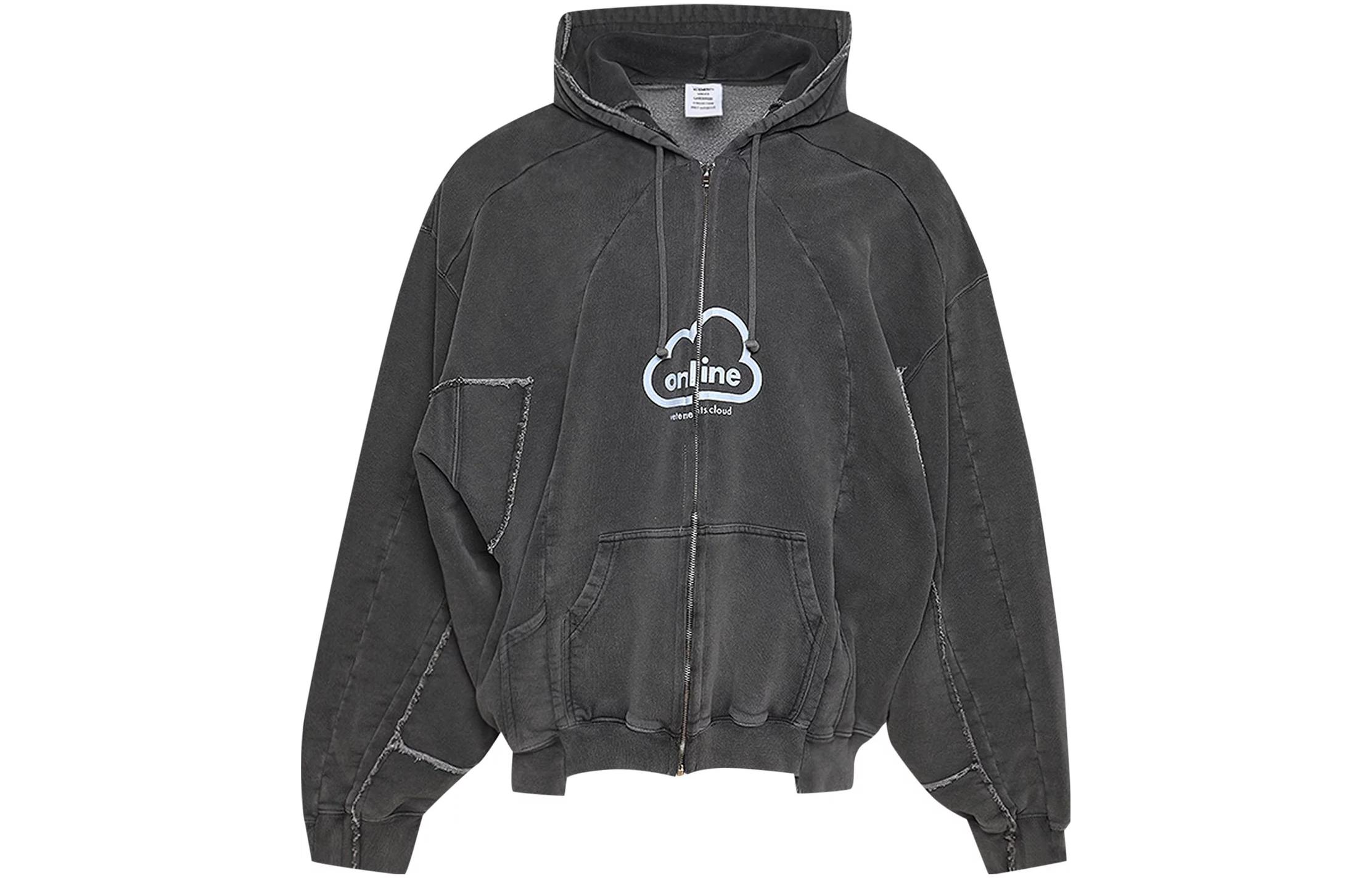 Vetements Letter Print Zip-Up Hoodie Jacket Unisex - Gray UE63HD280B-BLAC