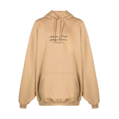 Vetements Logo Embroidered Oversized Hoodie Caramel Brown UE54HD160C