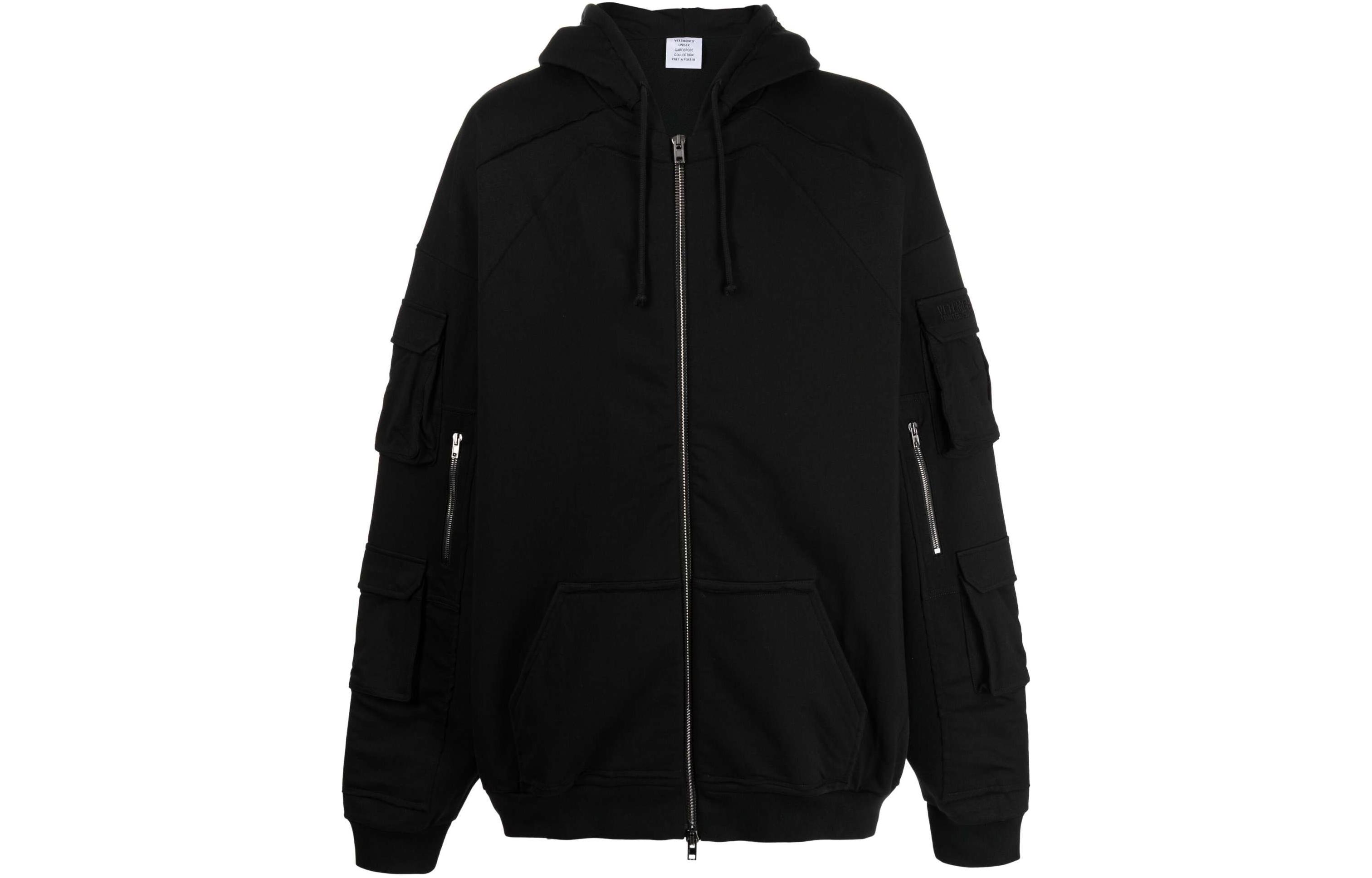 Vetements Logo Embroidered Zip Hoodie Jacket Black UE64HD330B