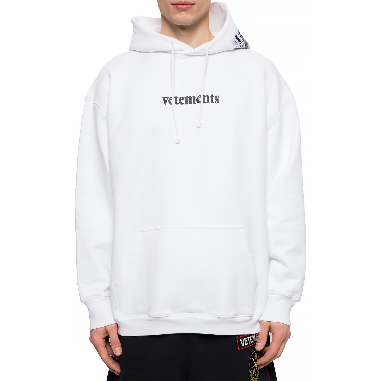 Sizing Hoodie Putih Vetements Logo Patch Fesyen. SS20TR311-WHITE
