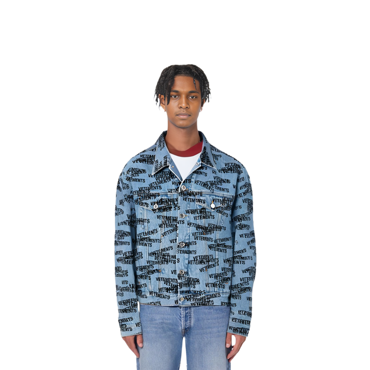 Cheap ヴェトモン ロゴプリント デニムジャケット ユニセックス ブルー UE52JA180N-LIGHT