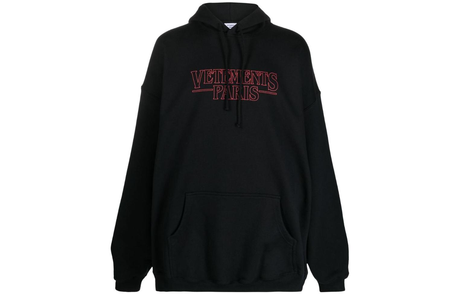 Vetements Logo Print Drawstring Hoodie Black UE54HD500BBLACK
