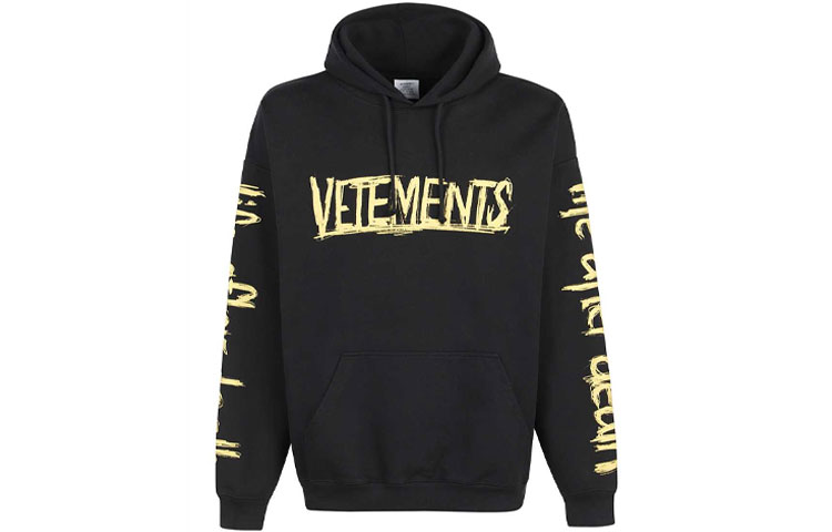 Vetements Logo Print Hoodie Black Casual Sweatshirt UE52TR470G1606-BLACK