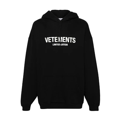 Vetements Logo Print Oversized Hoodie Black Unisex Long Sleeve Pullover UE64HD600B