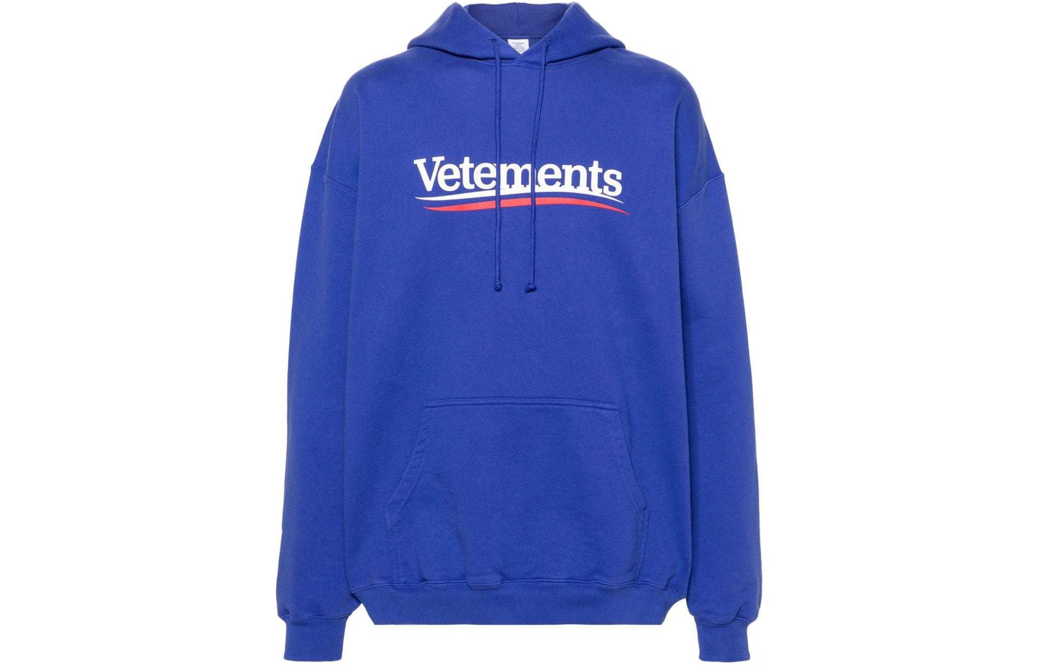 Vetements Logo Print Oversized Hoodie Purple Blue UE64HD440N
