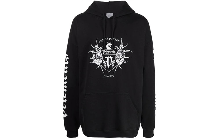 Vetements Logo Print Oversized Hoodie Unisex Black UA52TR900B