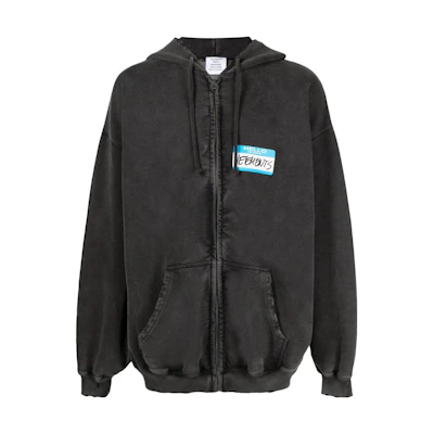 Vetements Logo Print Zip Hoodie Unisex Black Grey UE63HD440B
