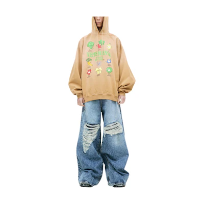 Vetements Loose Fit Logo Print Hoodie Khaki Long Sleeve Sweater UE54HD360E EART