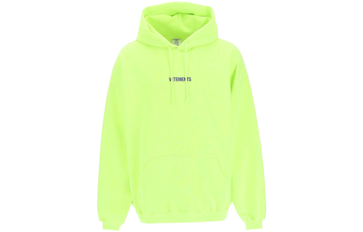 Vetements Neon Yellow Drawstring Hoodie Solid Color UE52TR380Y-1601