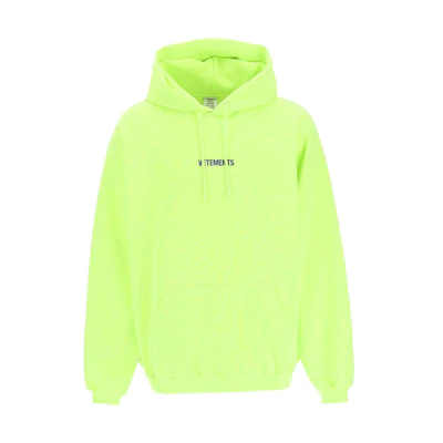Vetements Neon Yellow Drawstring Hoodie Solid Color UE52TR380Y-1601