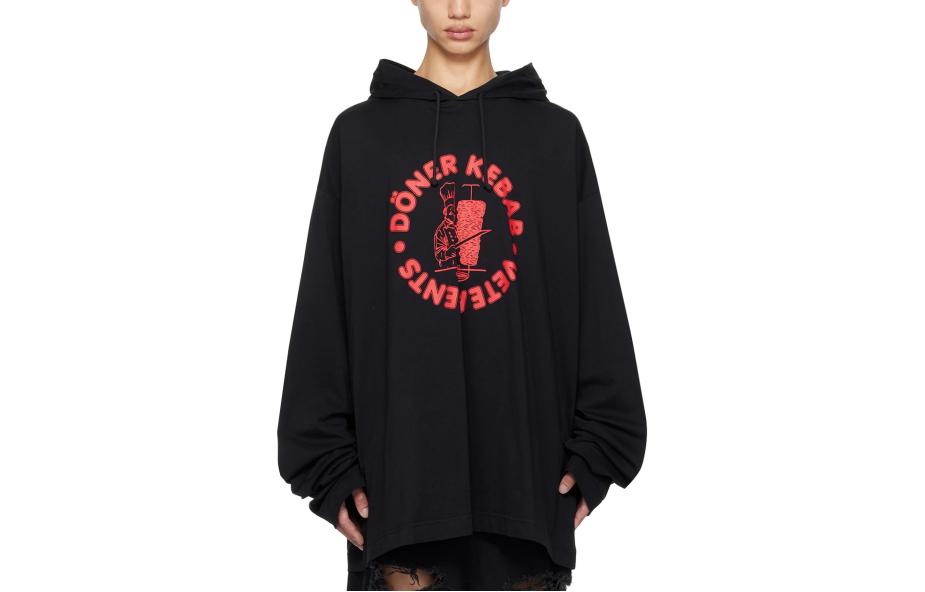Vetements Oversized Hoodie Black with Alphabet and Number Print Men 232669M202033